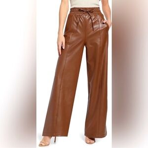 OPEN EDIT FAUX LEATHER WIDE LEG PANTS BROWN SIZE M- new without tag